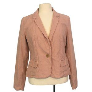 Cousin Earl Womens Pink Tan Seersucker Blazer, Jacket, Notched Lapel, Pockets, M